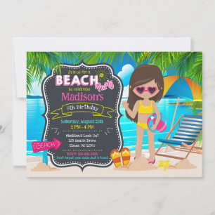 Invitación Fiesta de Cumpleaños de Chica Tropical en la Playa