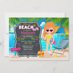 Invitación Fiesta de Cumpleaños de Chica Tropical en la Playa
