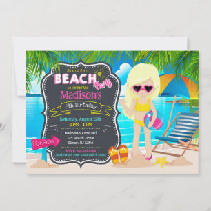Invitación Fiesta de Cumpleaños de Chica Tropical en la Playa