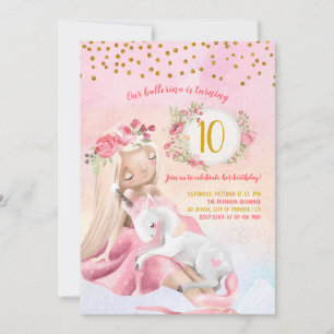 Invitación Fiesta De Cumpleaños De chica Y Bebé Unicornio