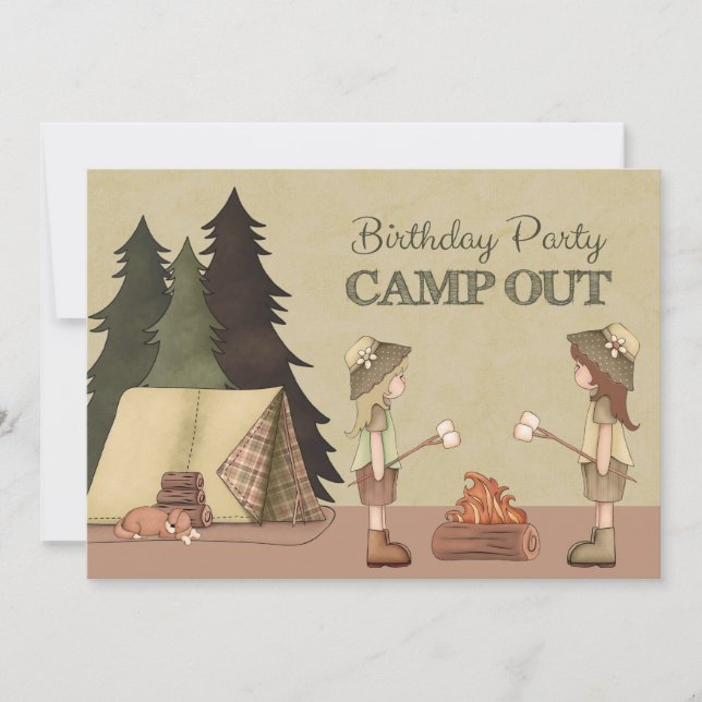 Invitación Fiesta de cumpleaños de chicas acampando (Anverso)