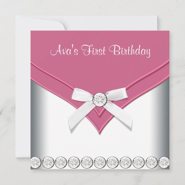 Invitación Fiesta de cumpleaños de chicas blancas y rosadas b (Anverso)