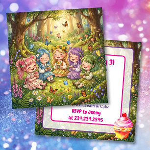 Invitación Fiesta de Cumpleaños de Chicas Chibi Coloridas con