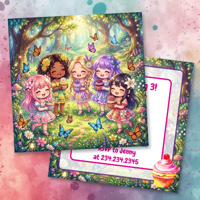 Invitación Fiesta de cumpleaños de chicas chibi diversas con  (Subido por el creador)