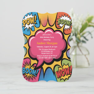Invitación Fiesta de cumpleaños de chicas con arte pop colori