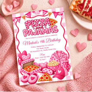 Invitación Fiesta de Cumpleaños de Chicas con Pizza y Pijamas