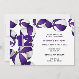 Invitación fiesta de cumpleaños de chicas de baloncesto blanc