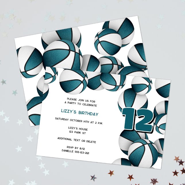 Invitación fiesta de cumpleaños de chicas de baloncesto blanc (Subido por el creador)