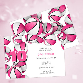 Invitación fiesta de cumpleaños de chicas de baloncesto blanc