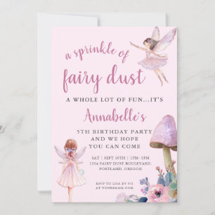 Invitación Fiesta de cumpleaños de chicas de hadas rosadas