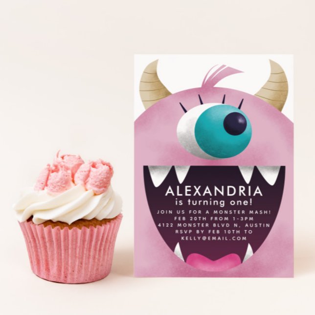 Invitación Fiesta de cumpleaños de chicas de Monstruo Rosa (Subido por el creador)