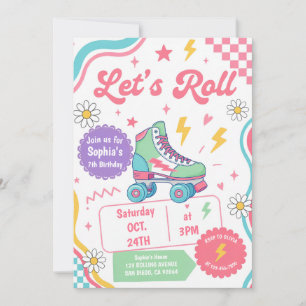 Invitación Fiesta de cumpleaños de chicas de patinaje sobre r