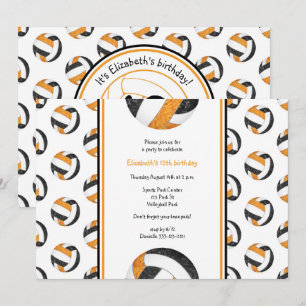 Invitación fiesta de cumpleaños de chicas de voleibol naranja