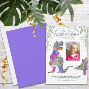 Invitación Fiesta de Cumpleaños de Chicas Dinosaurio Foto Mor