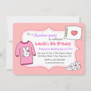 Invitación Fiesta de Cumpleaños de Chicas Durmiendo, Pijama d
