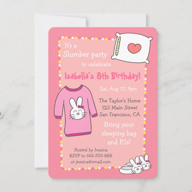 Invitación Fiesta de Cumpleaños de Chicas Durmiendo, Pijama d (Anverso)