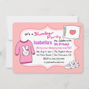 Invitación Fiesta de Cumpleaños de Chicas en Pijama, Fiesta d