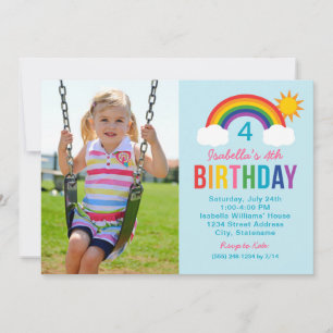 Invitación Fiesta de Cumpleaños de Chicas Foto Cielo Arcoíris