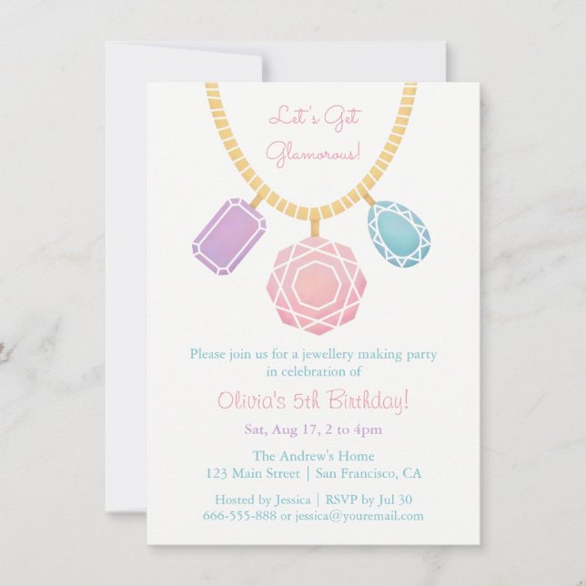 Invitación Fiesta de Cumpleaños de Chicas Haciendo Joyas Boni (Anverso)