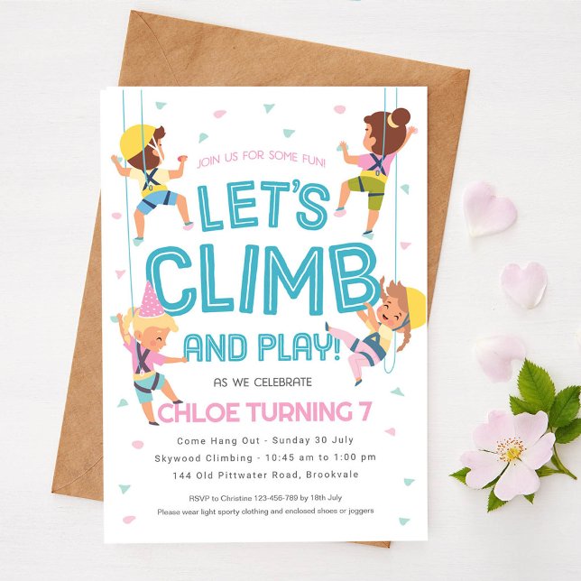 Invitación Fiesta de Cumpleaños de Chicas para Escalar Roca e (Subido por el creador)