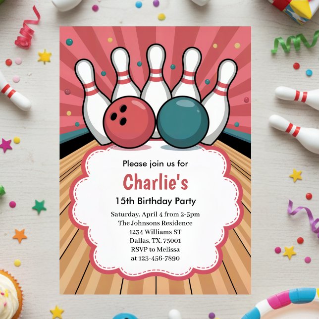 Invitación Fiesta de Cumpleaños de Chicas Retro Bolos  (Subido por el creador)