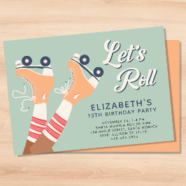 Invitación Fiesta de cumpleaños de Chicas retro para patinar