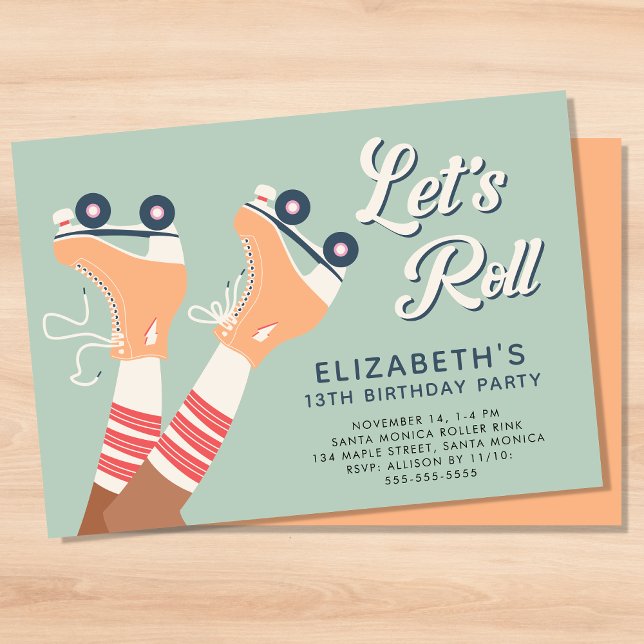 Invitación Fiesta de cumpleaños de Chicas retro para patinar  (Subido por el creador)