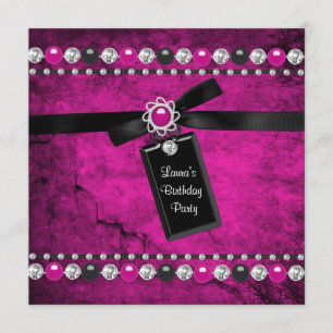 Invitación Fiesta de cumpleaños de chicas rosa caliente negro
