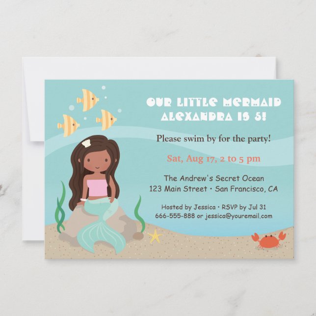 Invitación Fiesta de Cumpleaños de Chicas Sirenas Afroamerica (Anverso)