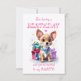 Invitación Fiesta de cumpleaños de Chihuahua rosa femenina