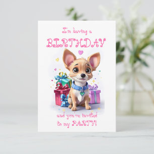 Invitación Fiesta de cumpleaños de Chihuahua rosa femenina
