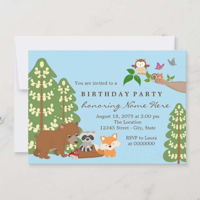 Invitación Fiesta de cumpleaños de Childrens Woodland (Anverso)