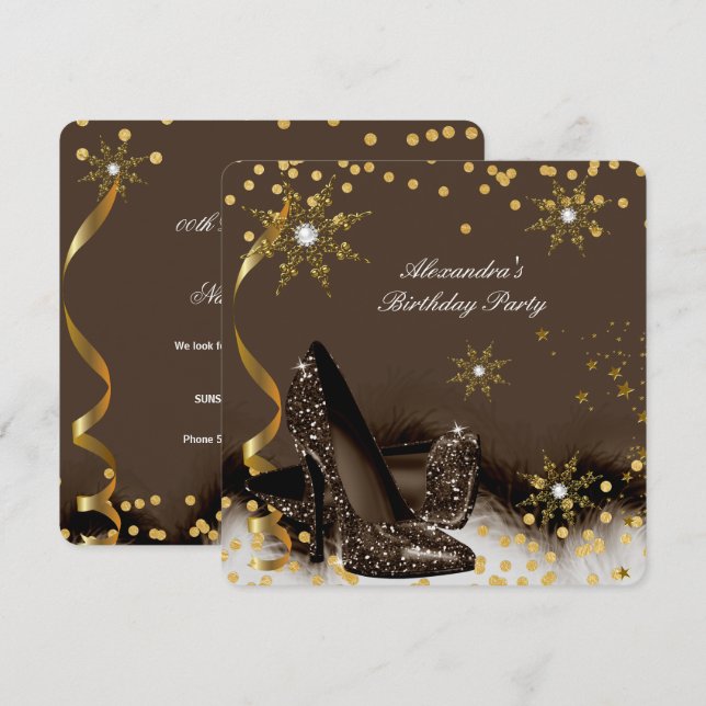 Invitación Fiesta de cumpleaños de Choc Gold Brown Black High (Anverso / Reverso)