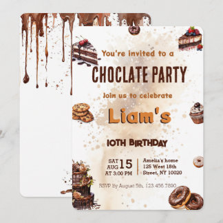 Invitación Fiesta de cumpleaños de chocolate dulce moderno