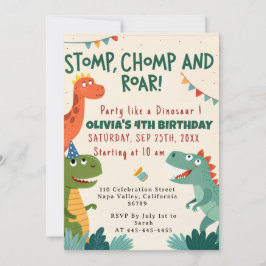 Invitación Fiesta de cumpleaños de Chomp Roar Dinosaur