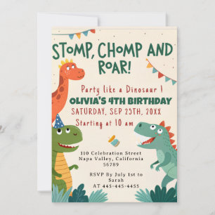 Invitación Fiesta de cumpleaños de Chomp Roar Dinosaur