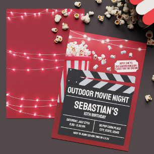 Invitación Fiesta de cumpleaños de cine al aire libre con cla