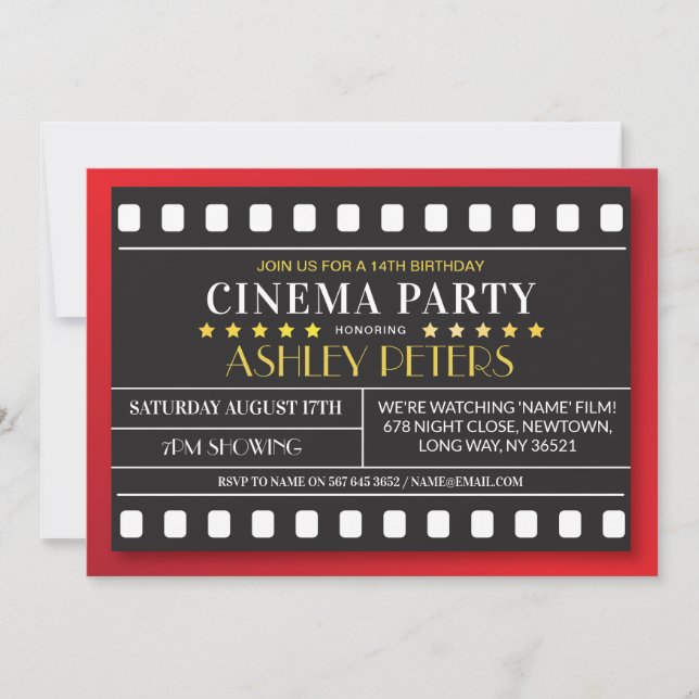 Invitación Fiesta de cumpleaños de cine de cualquier edad Pel (Anverso)