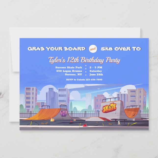 Invitación Fiesta de cumpleaños de Cityscape Skate Park  (Anverso)