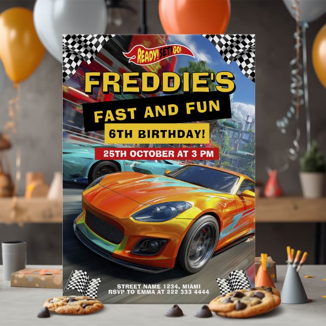 Invitación Fiesta de cumpleaños de coche caliente de Carreras (Subido por el creador)