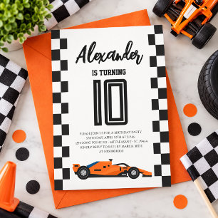 Invitación Fiesta de cumpleaños de coche de carreras a cuadro