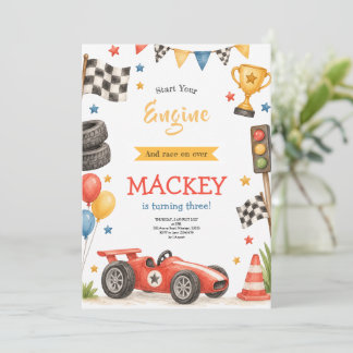 Invitación Fiesta de cumpleaños de coche de carreras al aguar