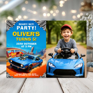 Invitación Fiesta de cumpleaños de coche de carreras con foto