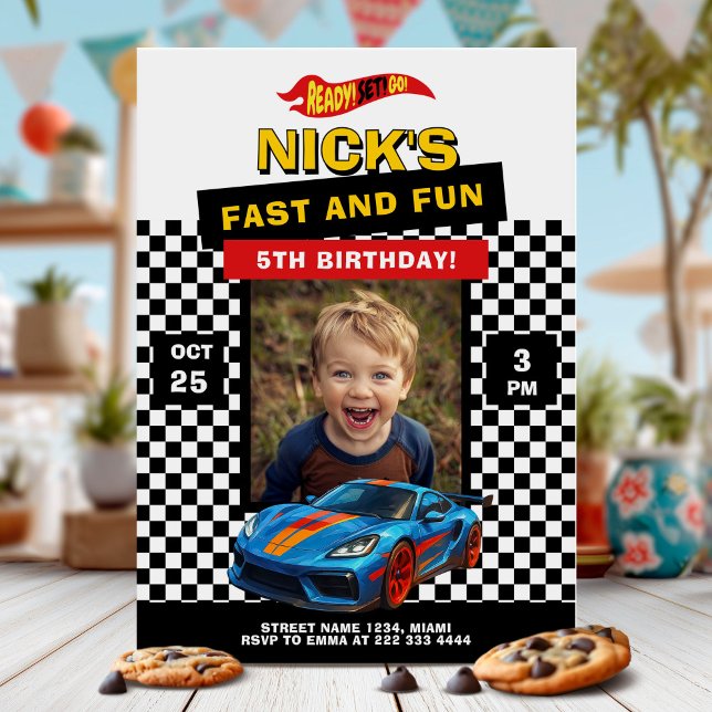 Invitación Fiesta de cumpleaños de coche de Carreras divertid (Subido por el creador)