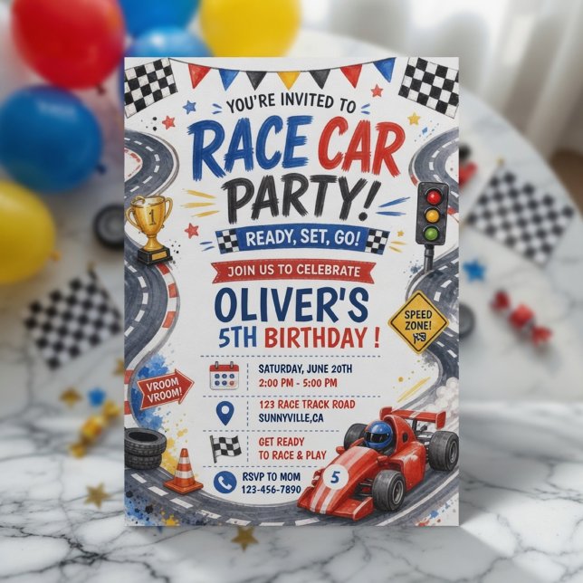 Invitación Fiesta de Cumpleaños de Coche de Carreras Personal (Subido por el creador)