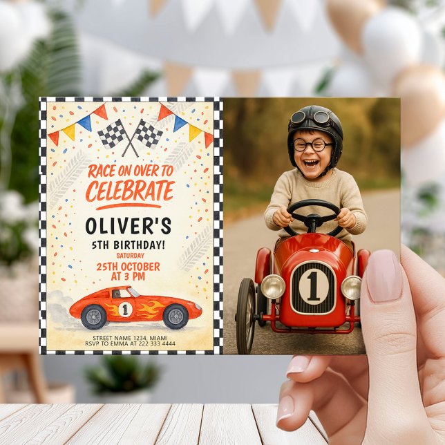Invitación Fiesta de Cumpleaños de Coche de Carreras Retro (Subido por el creador)