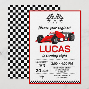 Invitación Fiesta de Cumpleaños de Coche de Carreras Rojo