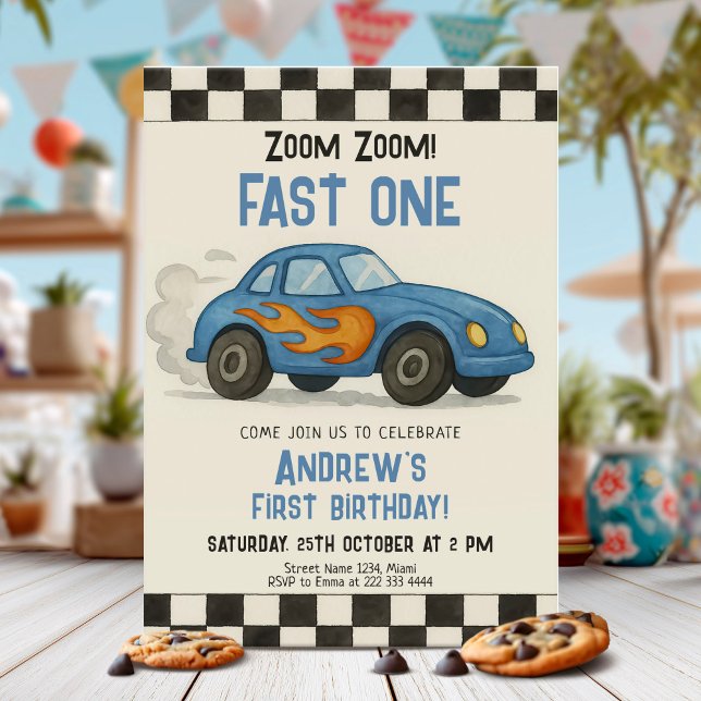 Invitación Fiesta de Cumpleaños de Coche de Carreras Veloz (Subido por el creador)