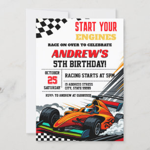 Invitación Fiesta de cumpleaños de coche de raza personal par
