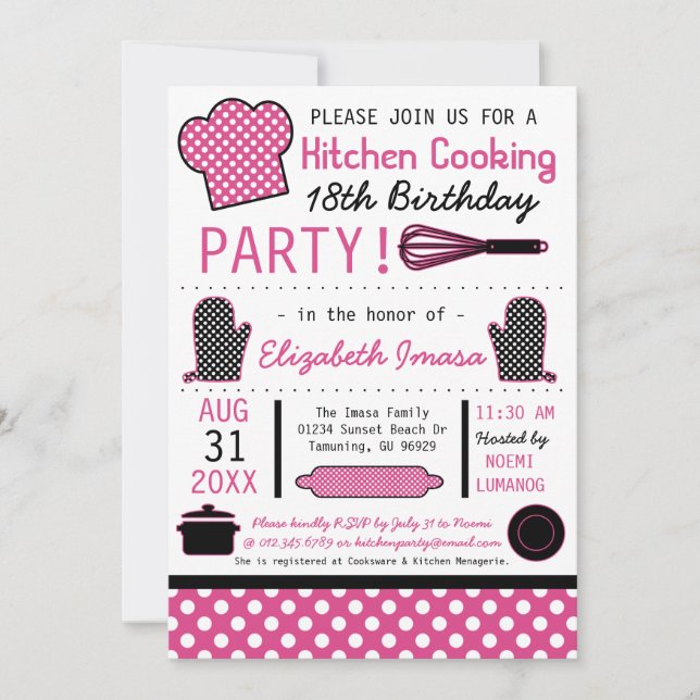 Invitación Fiesta de cumpleaños de cocina (Anverso)